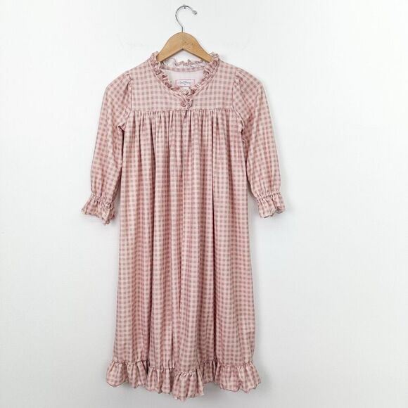 SweetHoney Single Button Ruffle Collar Hem Cuff Neutral Gingham Robe - Picture 1 of 8